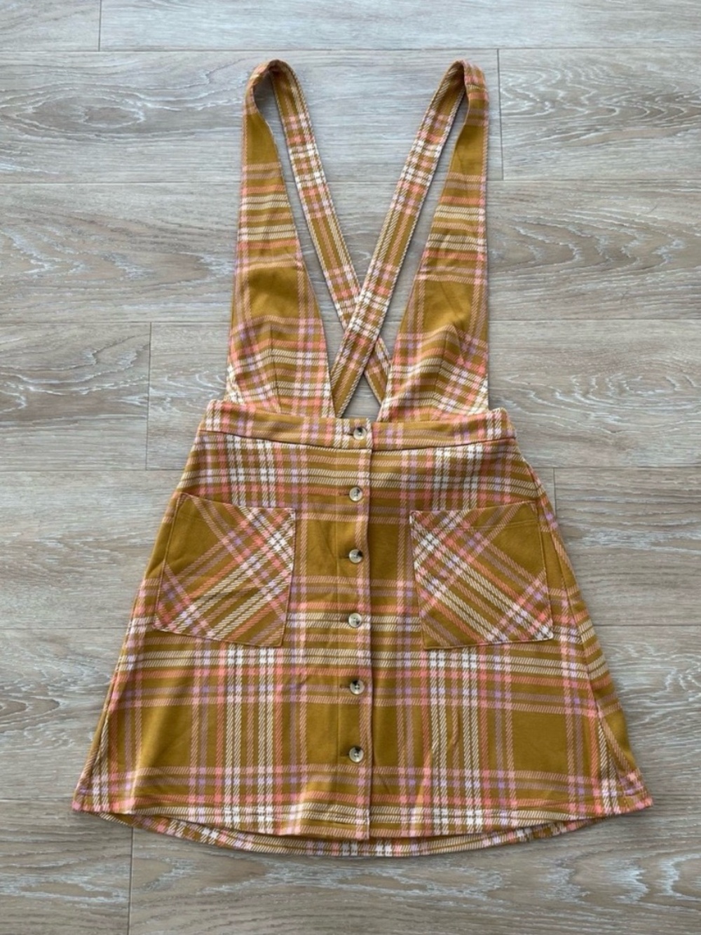 NWT ModCloth yellow plaid overall dress